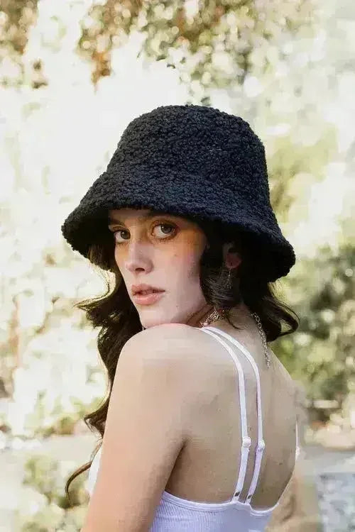 Reversible Teddy Suede Bucket Hat - Winter Cozy - Two-Way Stretch Fit