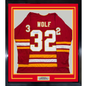 Framed Autographed/Signed Dustin Wolf 35x39 Calgary Red Hockey Jersey Beckett BAS COA