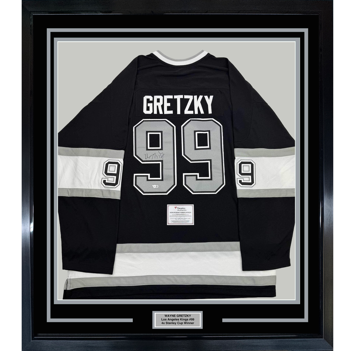 Framed Autographed/Signed Wayne Gretzky 35x39 Los Angeles Kings Black Mitchell & Ness Vintage Hockey Jersey Fanatics COA