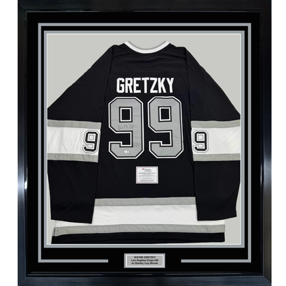 Framed Autographed/Signed Wayne Gretzky 35x39 Los Angeles Kings Black Mitchell & Ness Vintage Hockey Jersey Fanatics COA