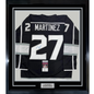 Framed Autographed/Signed Alec Martinez 35x39 Los Angeles LA Black Hockey Jersey JSA COA
