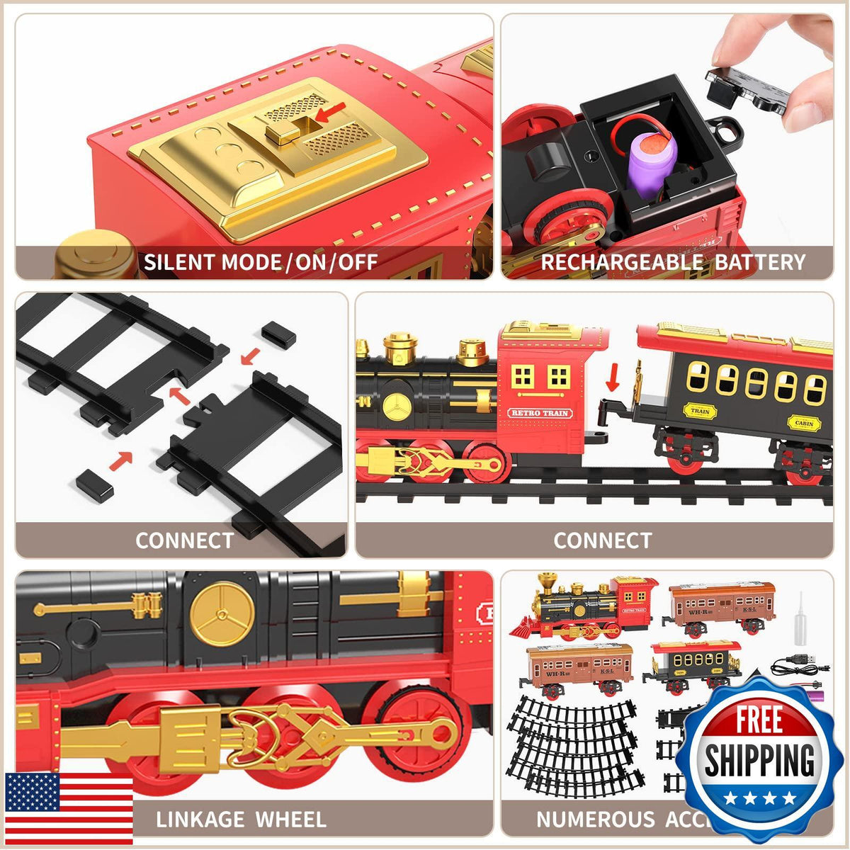 Train Set for Toddlers Ages 3-5 with Steam Engine and Cargo Car