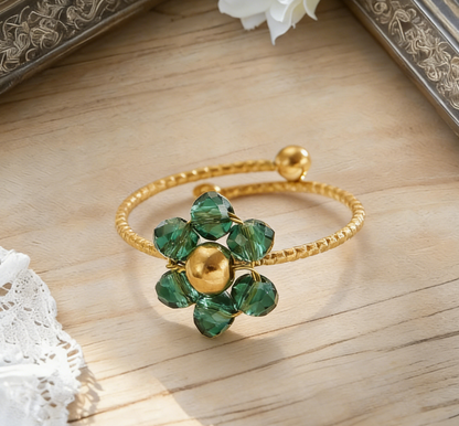 Stainless Steel Colorful Beaded Flower Ring