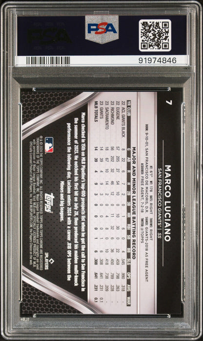 Graded 2024 Topps Chrome Black Marco Luciano #7 Gold Mini Diamond /50 Rookie RC Baseball Card PSA 10 Gem Mint