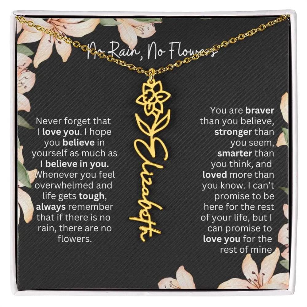 To My Beautiful Daughter Necklace I Birth Flower Necklace With Name I No Rain - No Flowers