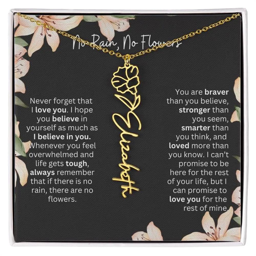 To My Beautiful Daughter Necklace I Birth Flower Necklace With Name I No Rain - No Flowers