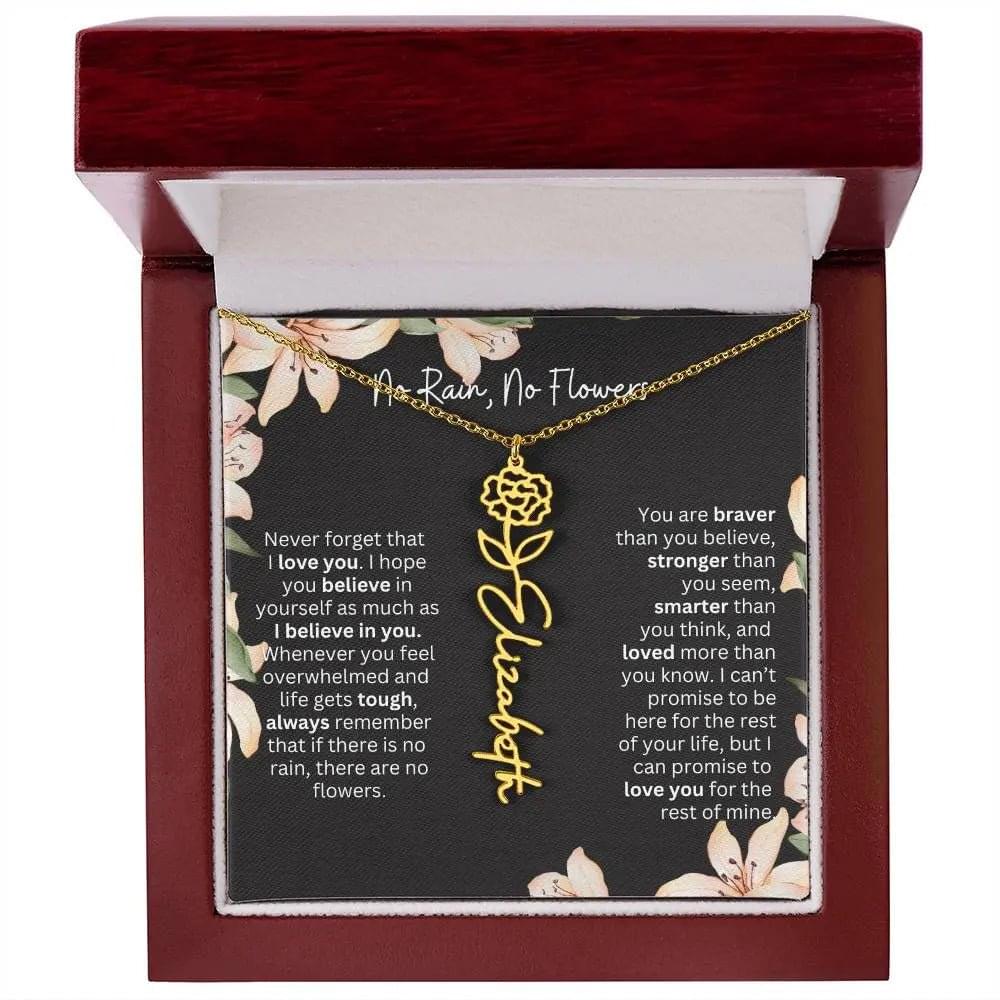 To My Daughter From Dad Necklace I Birth Flower Necklace With Name I No Rain - No Flowers