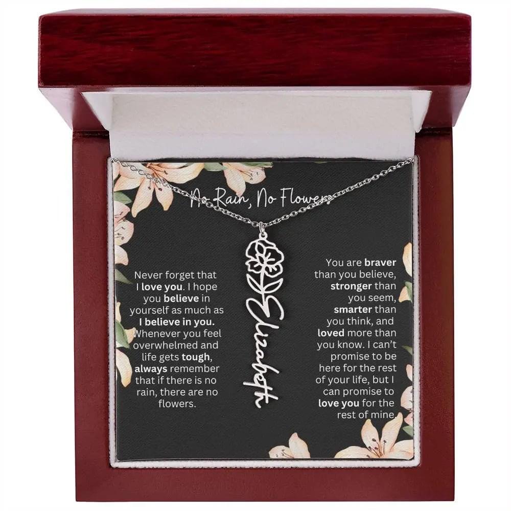 To My Daughter From Dad Necklace I Birth Flower Necklace With Name I No Rain - No Flowers