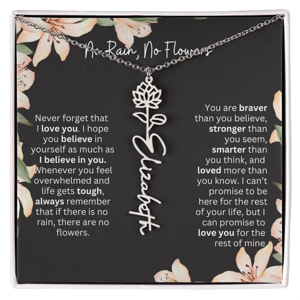 To My Daughter From Dad Necklace I Birth Flower Necklace With Name I No Rain - No Flowers