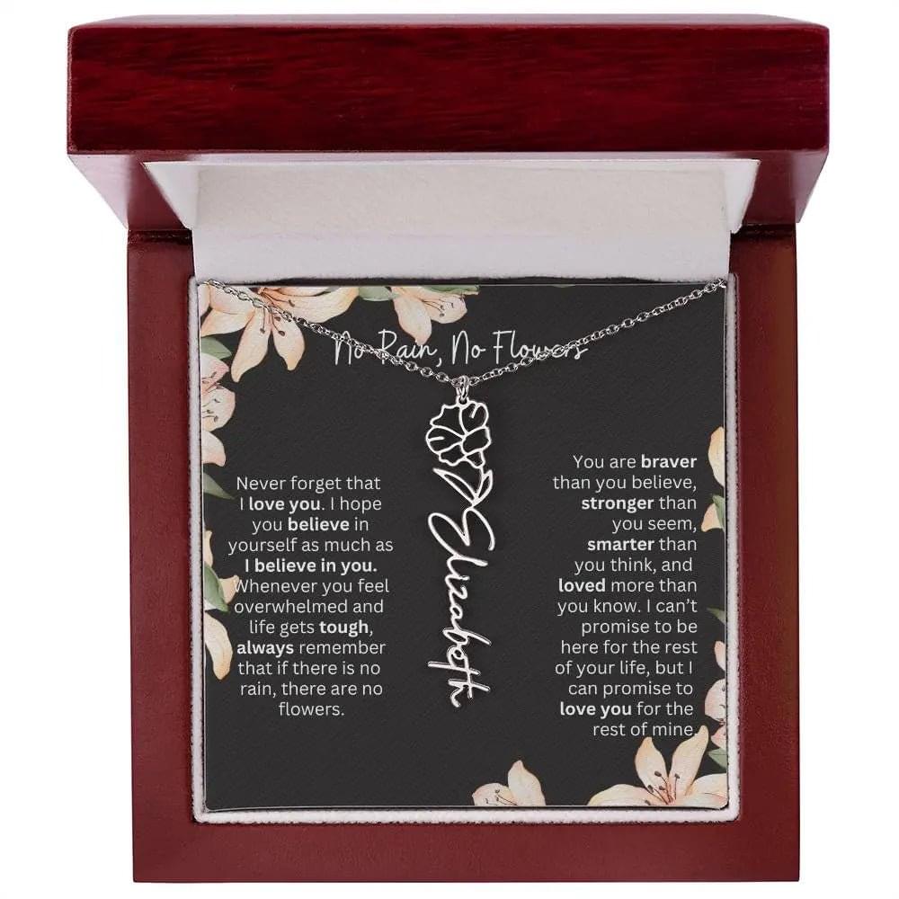 To My Daughter I Birth Flower Necklace With Name I No Rain - No Flowers