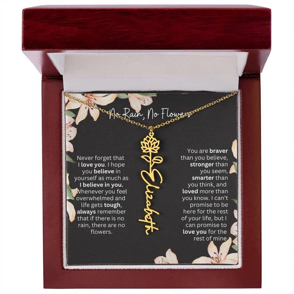 To My Daughter Necklace I Birth Flower Necklace With Name I No Rain - No Flowers