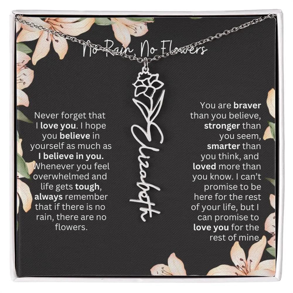 To My Daughter Necklace I Birth Flower Necklace With Name I No Rain - No Flowers