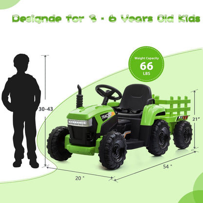 TOBBI 12V Battery-Powered Toy Tractor with Trailer for Kids - Electric Ride-On Vehicle