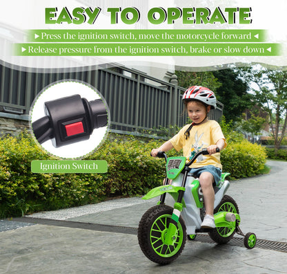 TOBBI 12V Electric Dirt Bike for Kids with Training Wheels - Realistic Motorbike Experience