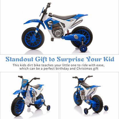 Electric Dirt Bike for Kids with Training Wheels - 12V Off-Road Ride-On Toy