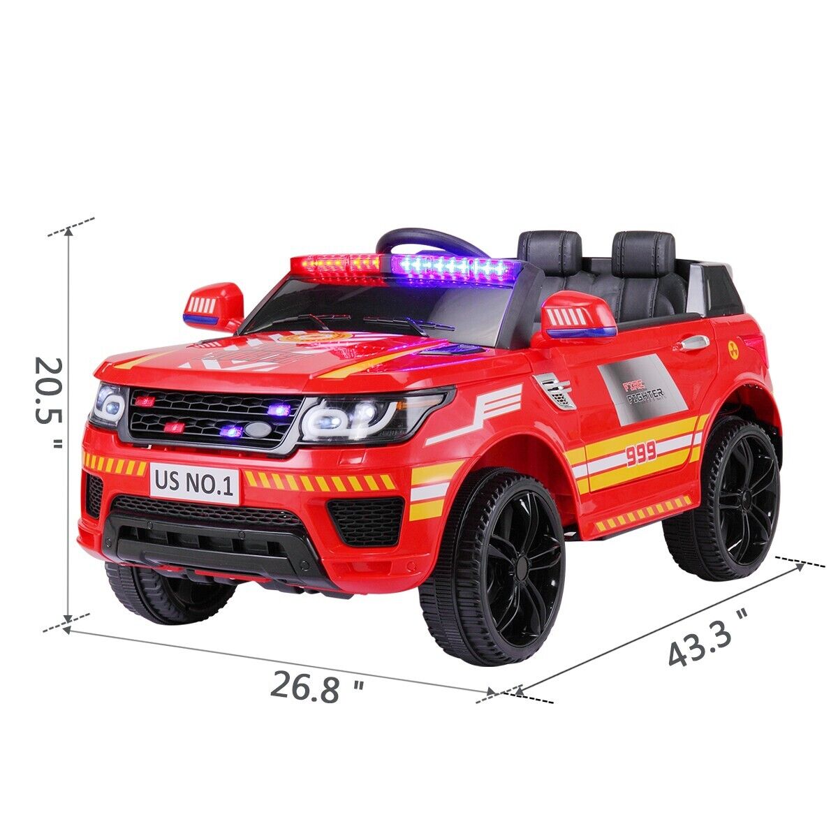 TOBBI 12V Electric Fire Truck Ride On Car for Kids with Remote Control and Real Megaphone