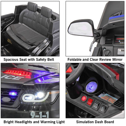 TOBBI 12V Electric Kids Police Car with Remote Control and Real Megaphone