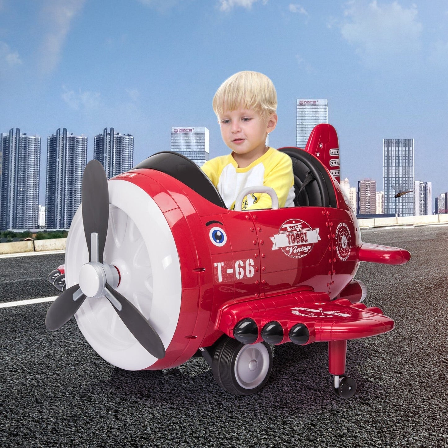 12V Electric Kids Ride-On Airplane Car with Joystick Control for Ages 3-6