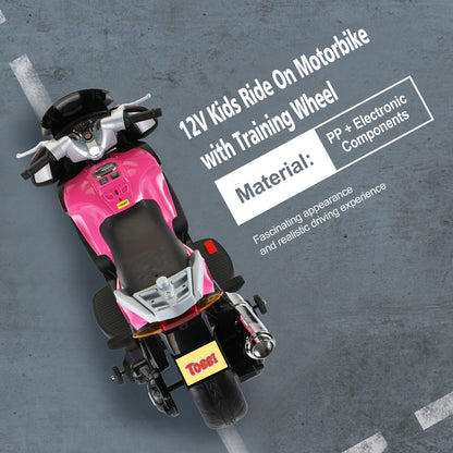TOBBI 12V Electric Ride-On Motorcycle for Kids with Training Wheels