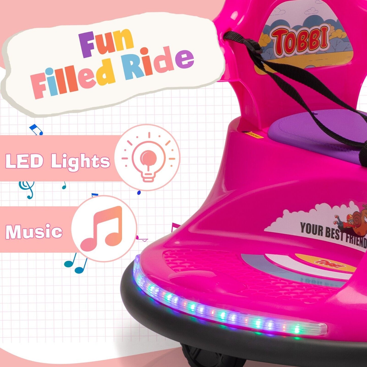 TOBBI 12V Electric Snail Ride-On Toy for Toddlers with 360° Rotation