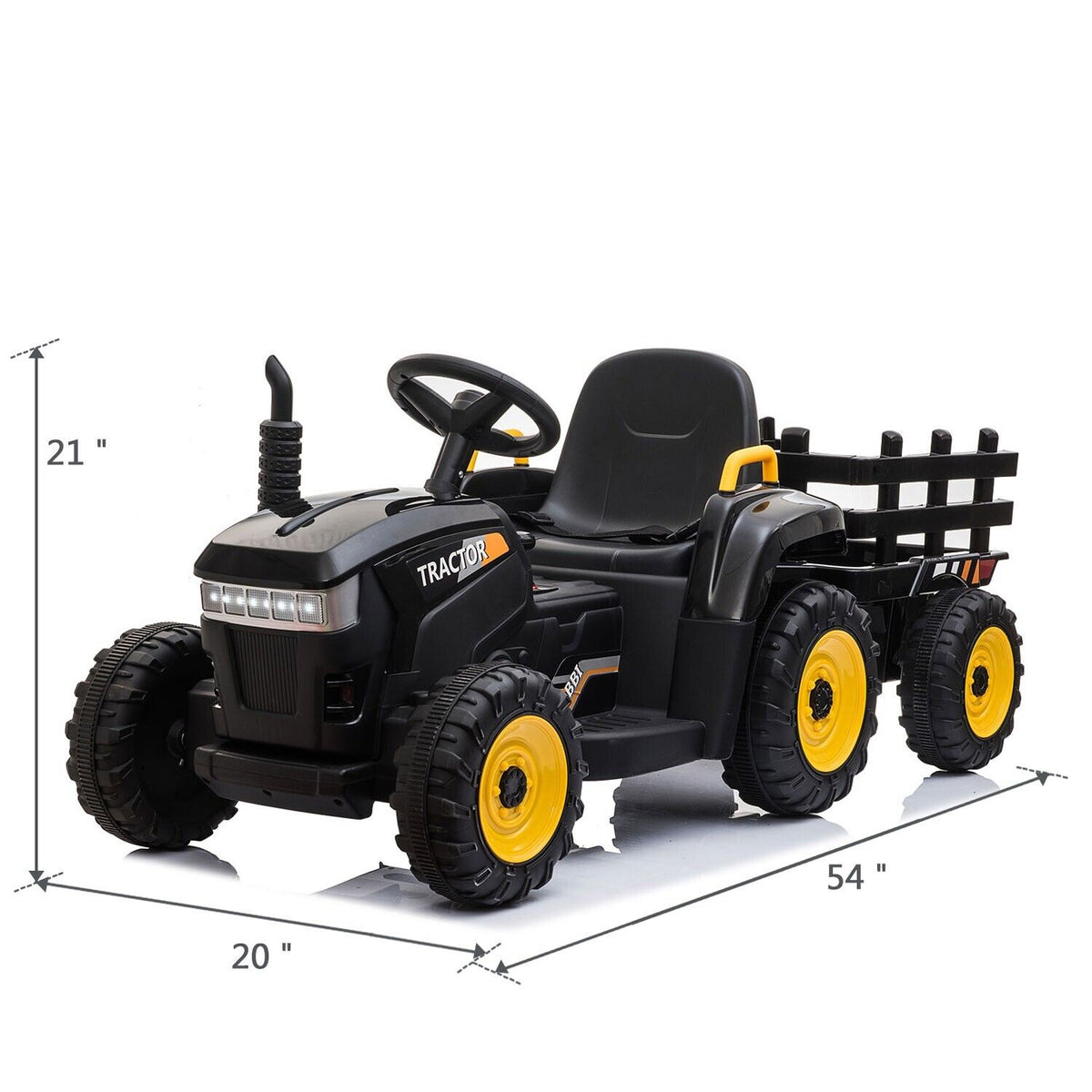 TOBBI 12V Electric Tractor Ride-On Toy Car with Trailer for Kids