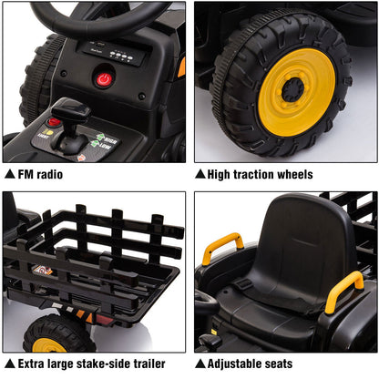TOBBI 12V Kids Battery-Powered Ride On Tractor Toy in Black (Open Box)