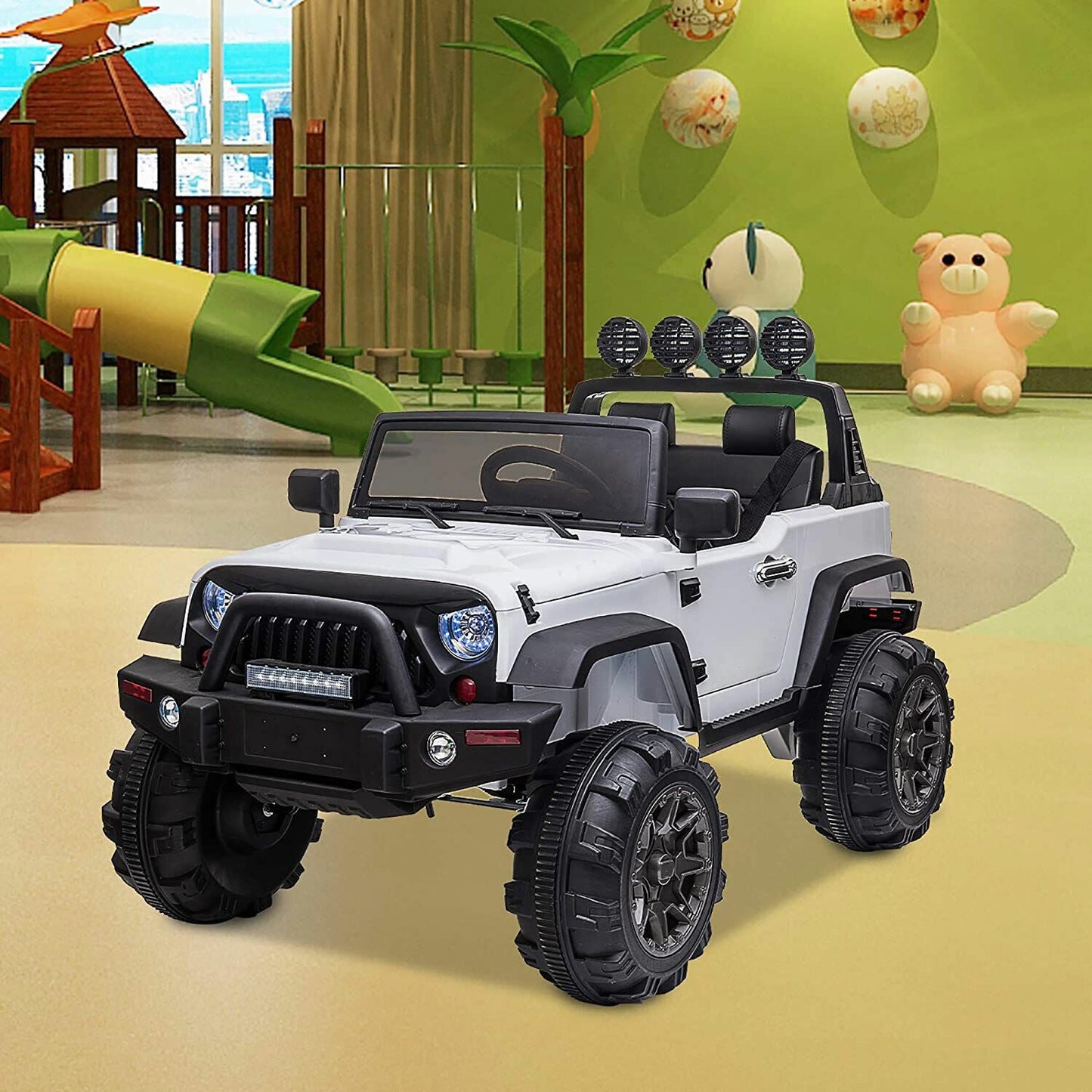 TOBBI 12V Kids Electric 2 Speed Open Top SUV Ride On Toy, White