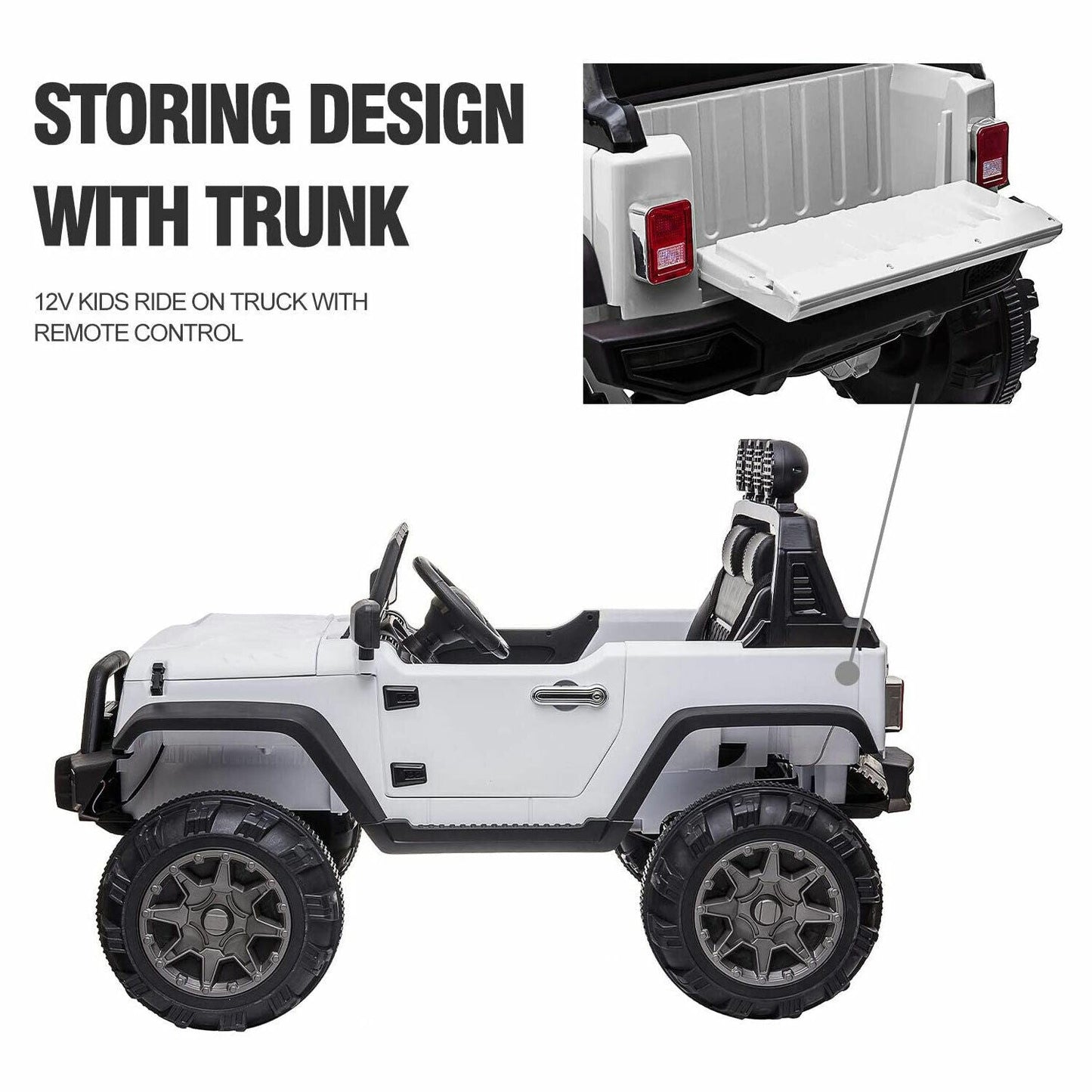 TOBBI 12V Kids Electric 2 Speed Open Top SUV Ride On Toy, White