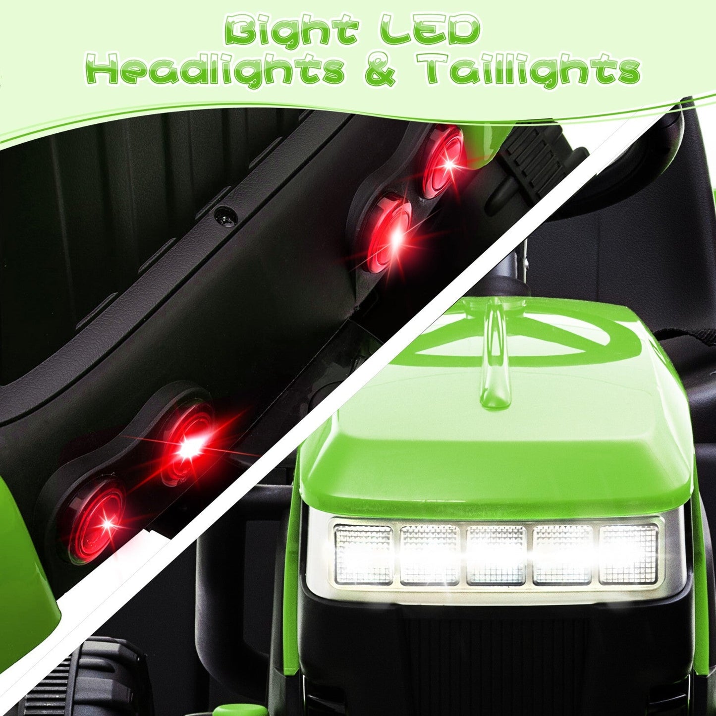 12V Battery-Powered Kids Electric Ride-On Tractor with Trailer Vehicle