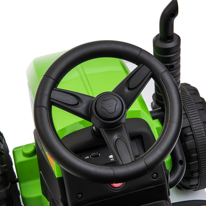 12V Battery-Powered Kids Electric Ride-On Tractor with Trailer Vehicle