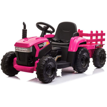 TOBBI 12V Kids Electric Ride On Tractor with Trailer in Rose Red