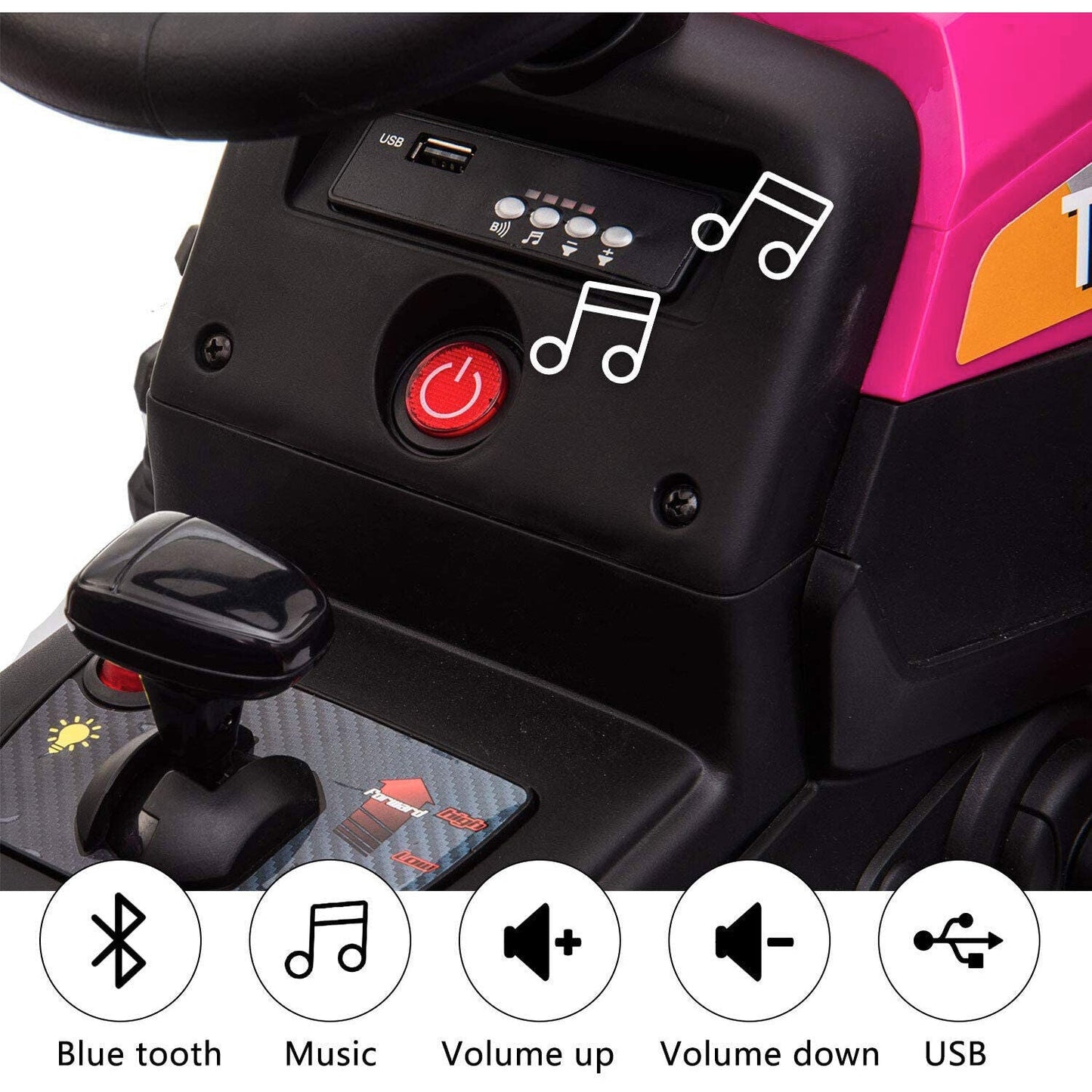 TOBBI 12V Kids Electric Ride On Tractor with Trailer in Rose Red