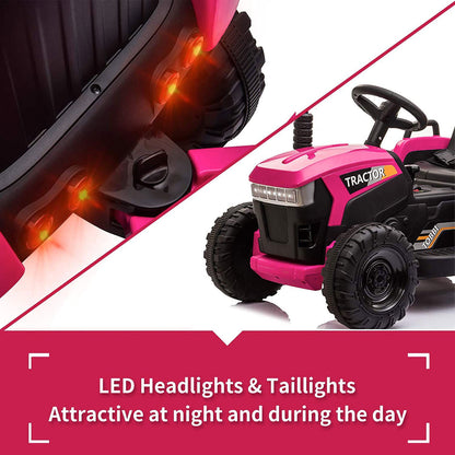 TOBBI 12V Kids Electric Ride On Tractor with Trailer in Rose Red
