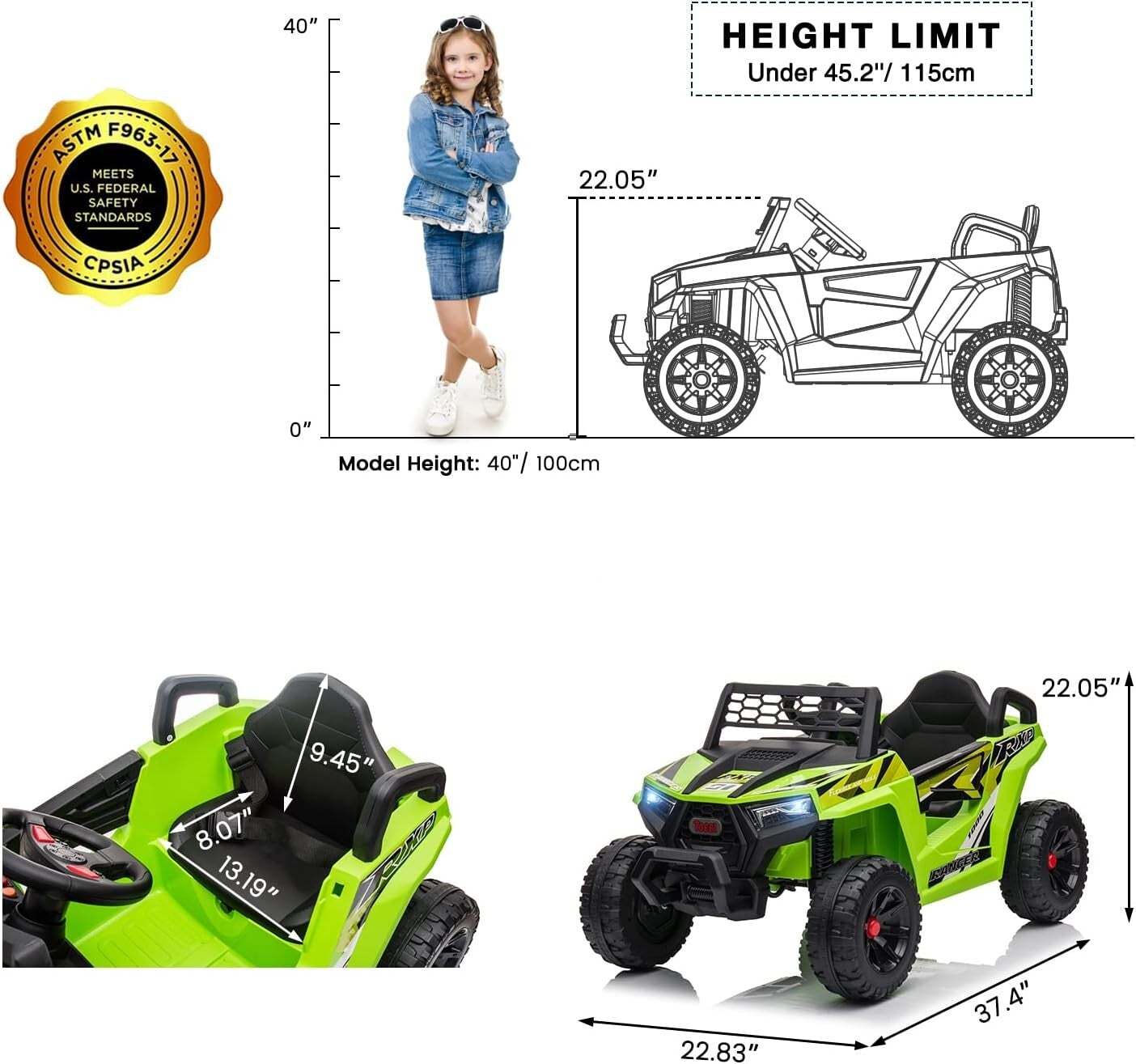 12V Kids Electric Off-Road UTV Toy Car with LED Lights