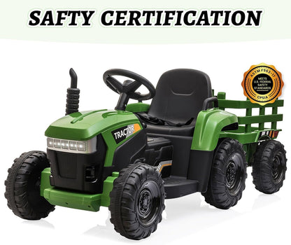 12V Battery-Powered Kids Ride-On Tractor Toy with Trailer and 35W Dual Motors