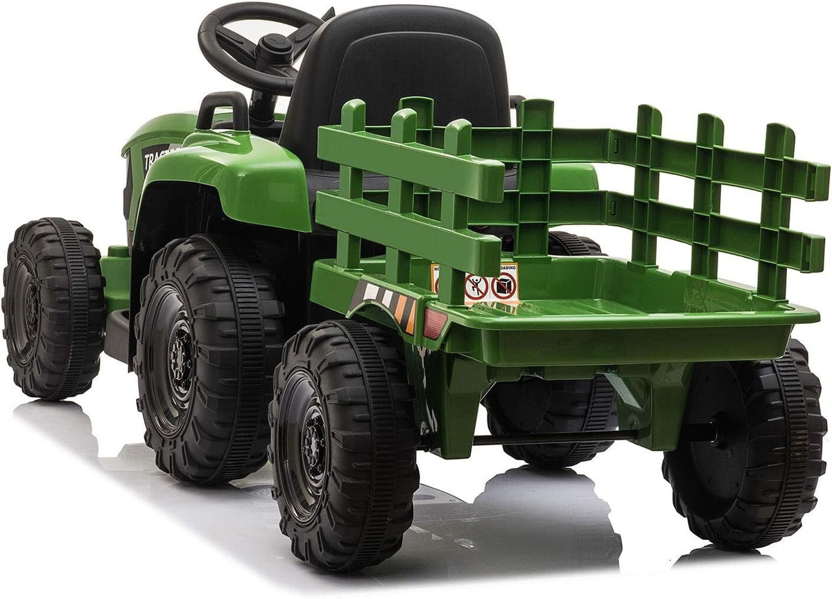 12V Battery-Powered Kids Ride-On Tractor Toy with Trailer and 35W Dual Motors