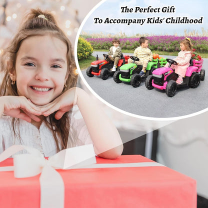 12V Battery-Powered Kids Ride-On Tractor Toy with Trailer and 35W Dual Motors