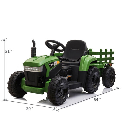 TOBBI 12V Kids Ride-On Tractor with Detachable Trailer and Illuminating Lights