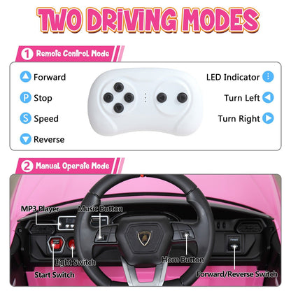TOBBI 12V Lamborghini SUV Ride-On Car for Kids with Remote Control and MP3 Player, Pink
