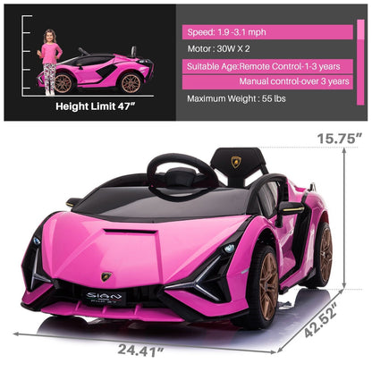 TOBBI 12V Licensed Lamborghini Sian Electric Ride-On Car for Kids with Remote Control