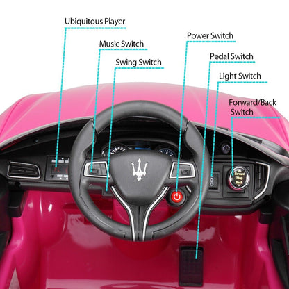 TOBBI 12V Licensed Maserati Gbili Kids Ride on Car with Remote Control, Pink