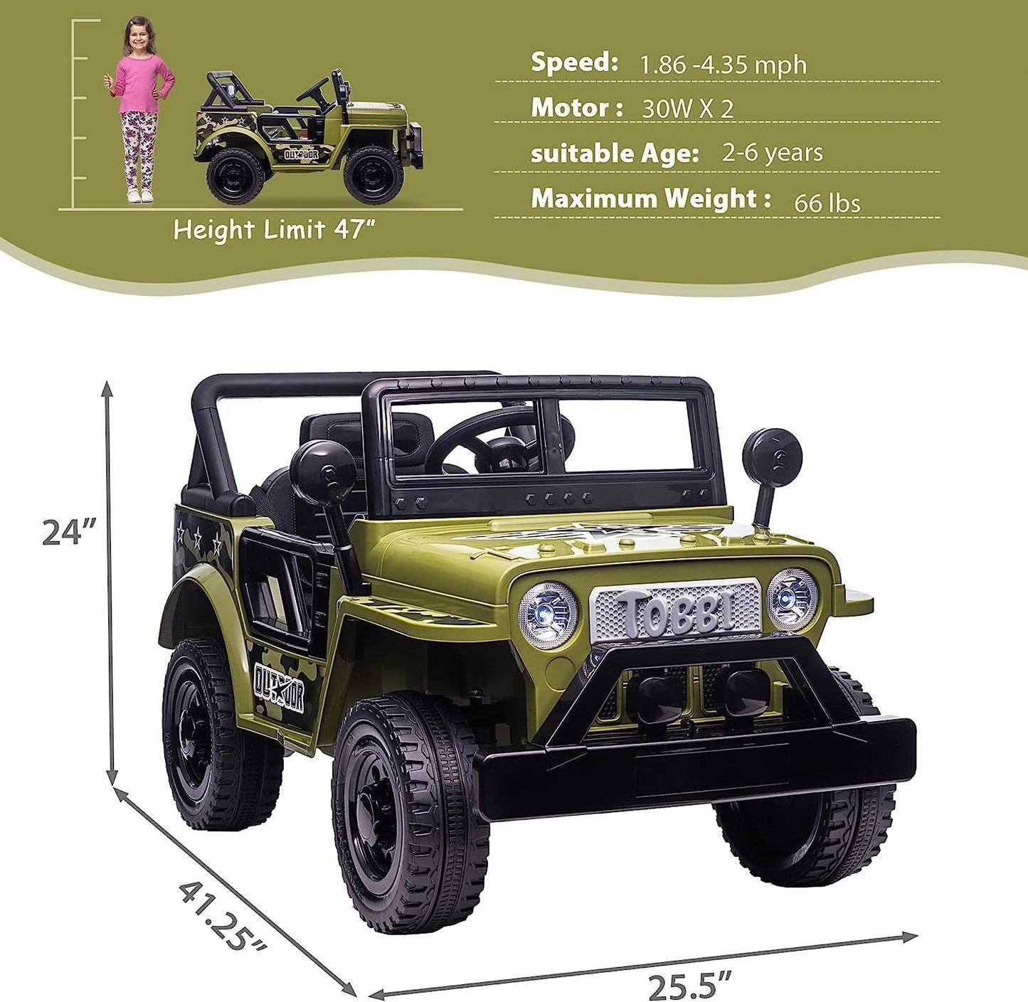 12V Battery-Powered Kids Off-Road Ride-On Truck with 4 Wheels