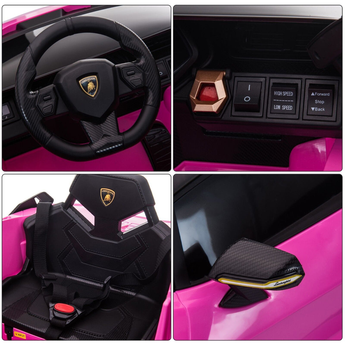 TOBBI 12V Pink Lamborghini SIAN Electric Ride-On Car for Kids with Remote Control