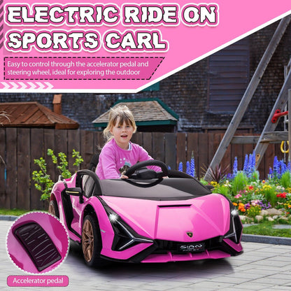 TOBBI 12V Pink Lamborghini SIAN Electric Ride-On Car for Kids with Remote Control