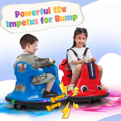 12V Ride-On Bumper Car with 360° Spinning, Remote Control, Dual Motors, and LED Lights
