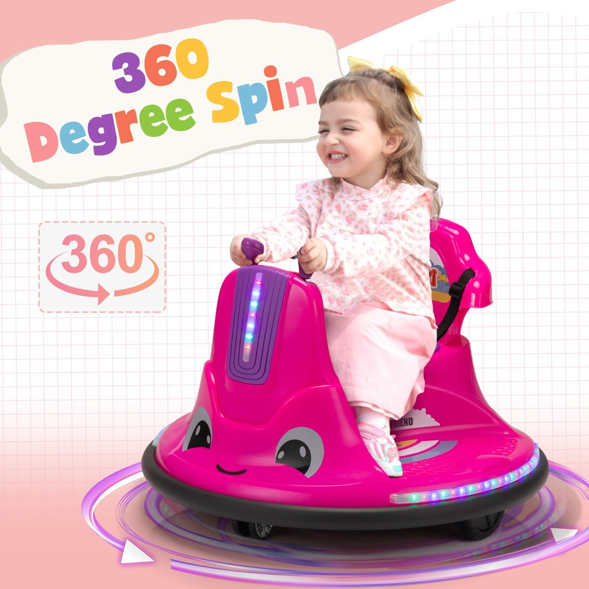 12V Electric Ride-On Bumper Car for Toddlers with 360-Degree Spin and Remote Control