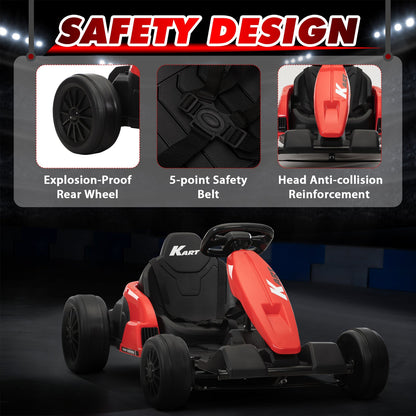 24V Kids Electric Drifting Go-Kart with Dual 85W Motors, 8mph Max Speed, and Built-in Music