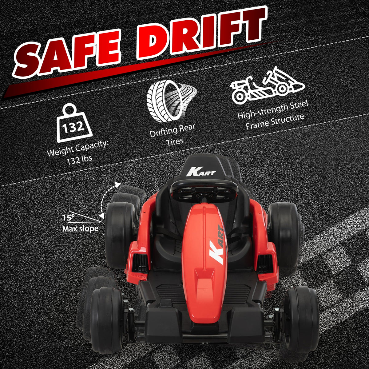 24V Kids Electric Drifting Go-Kart with Dual 85W Motors, 8mph Max Speed, and Built-in Music