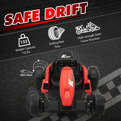 24V Kids Electric Drifting Go-Kart with Dual 85W Motors, 8mph Max Speed, and Built-in Music