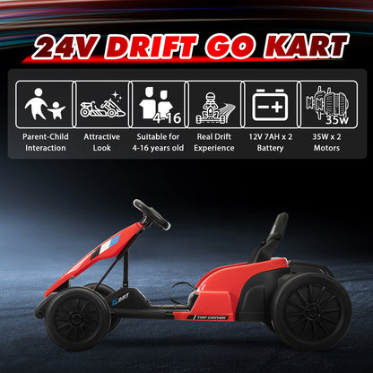 24V Electric Ride-On Go-Kart Toy Vehicle for Kids Ages 4-16